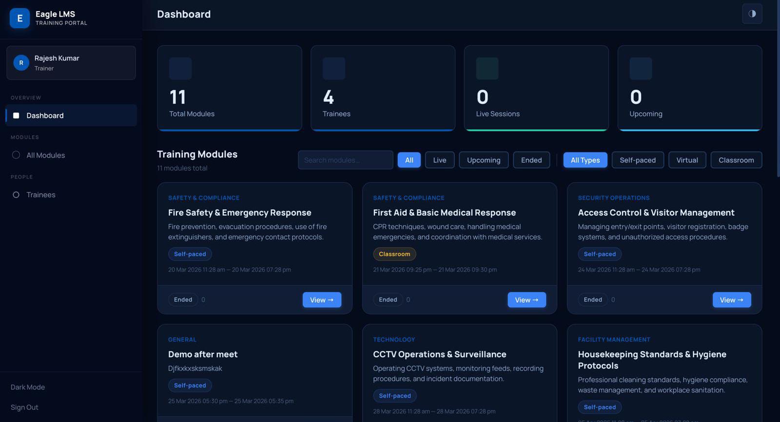 Eagle Securities Training & Assessment Platform interface screenshot