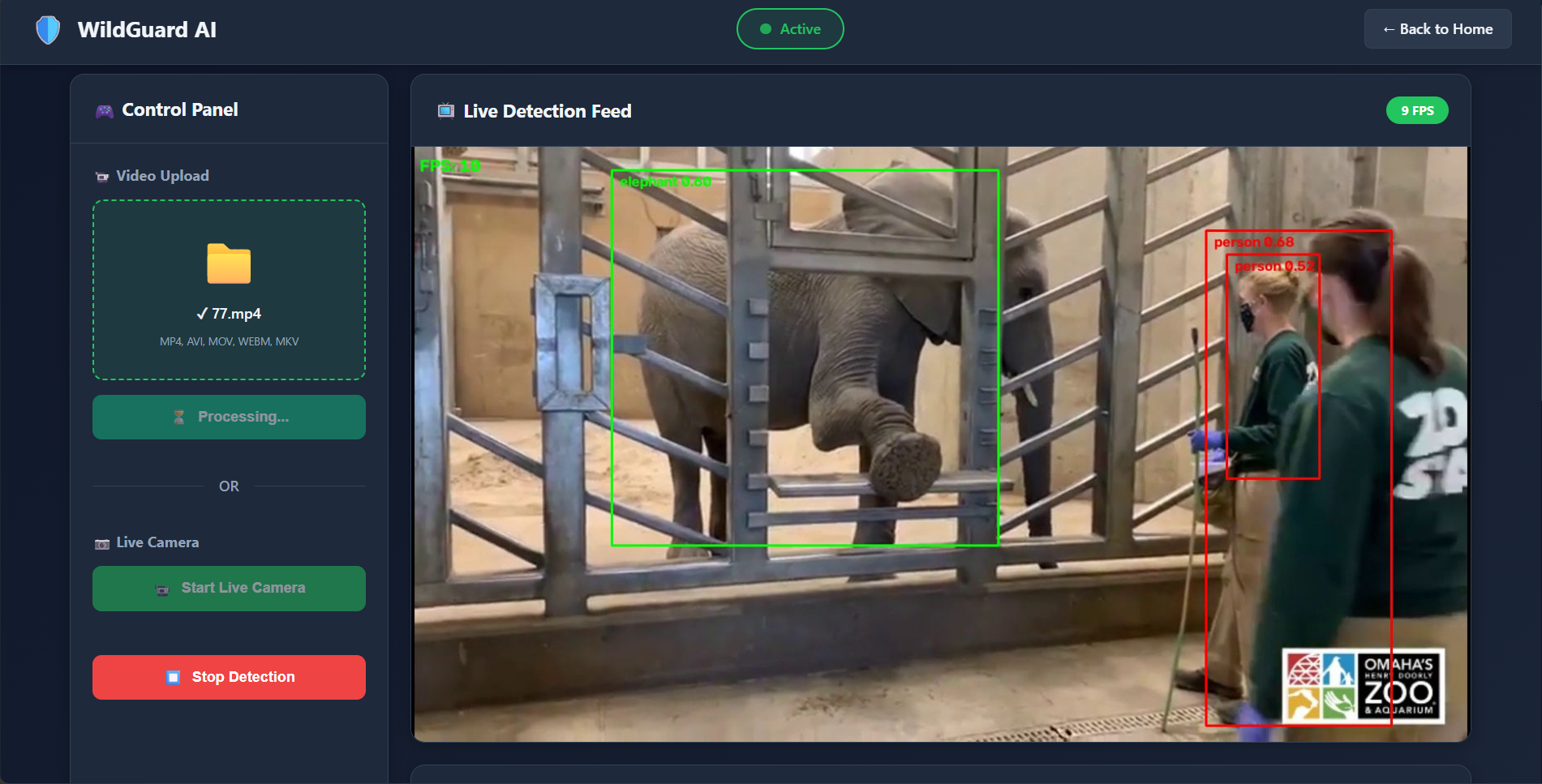 Real-Time Poaching Detection with Email Alerts interface screenshot